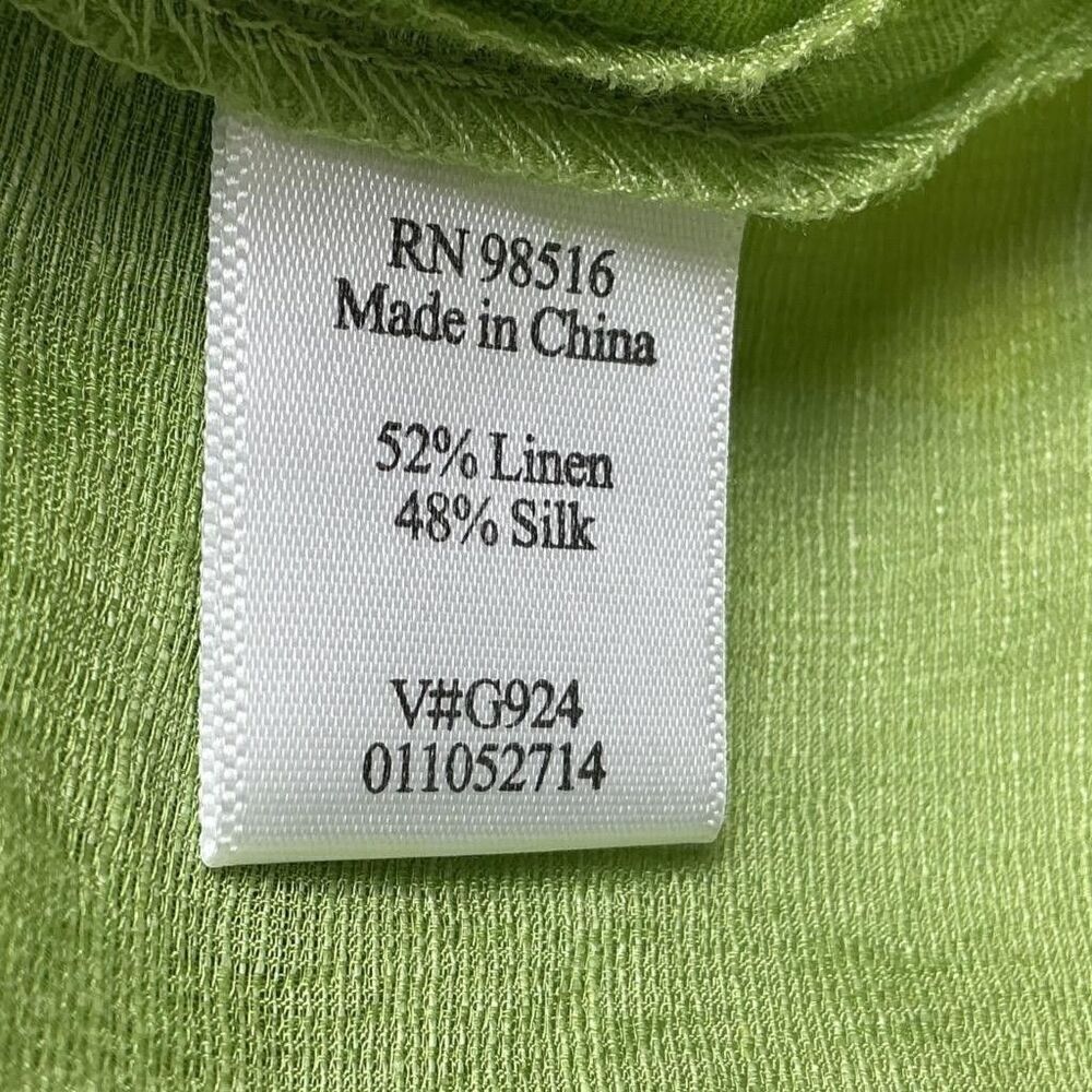 Coldwater Creek Top Women 1X Green Linen Silk Pleated 3/4 Sleeve Button Up Shirt - Picture 7 of 7